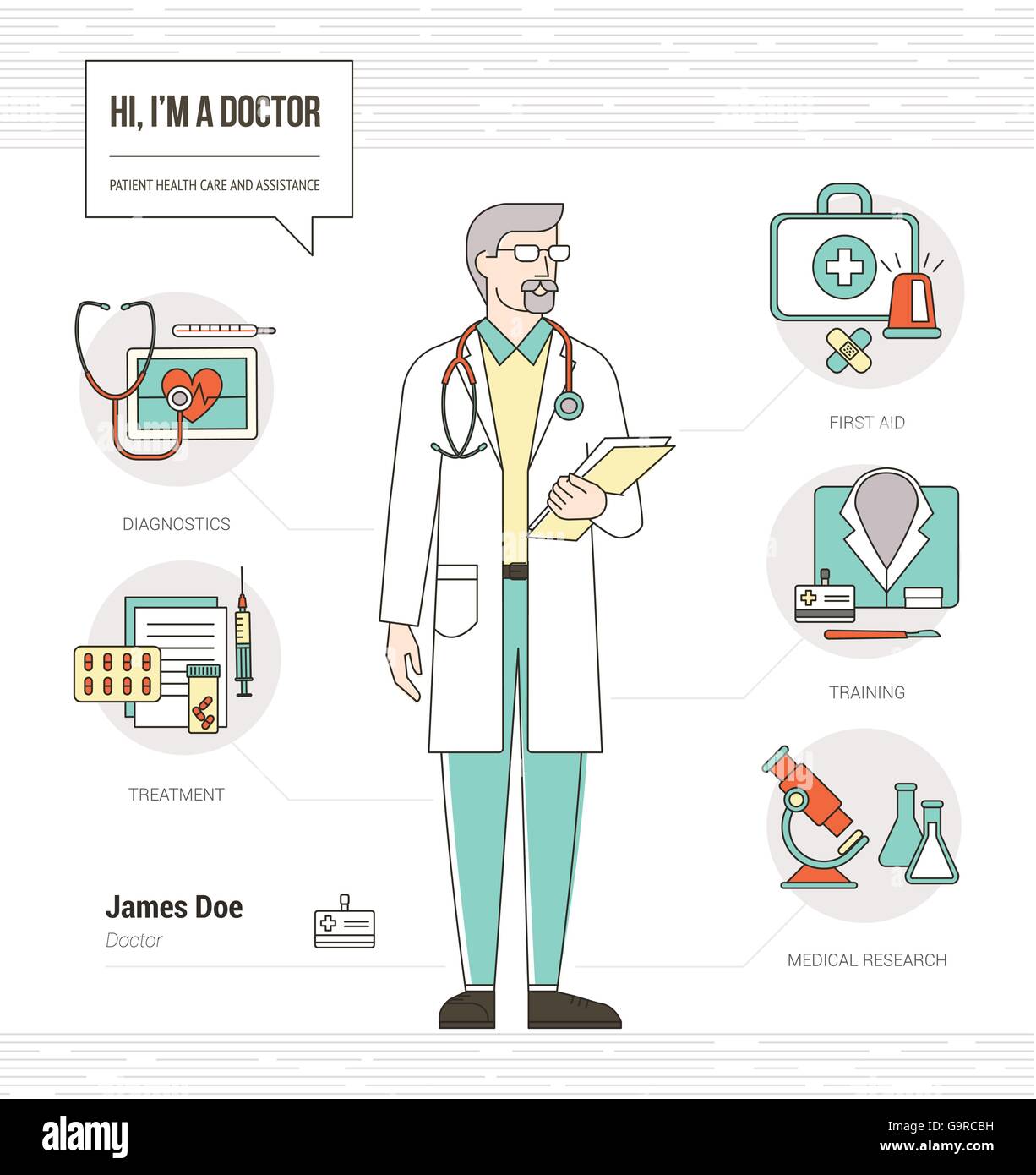 Medico professionale competenze infografico riprendere con strumenti e attrezzature mediche e set di icone Illustrazione Vettoriale