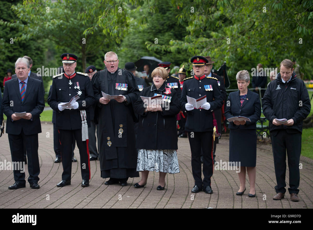 Un servizio in occasione del centenario della Battaglia delle Somme in giardini Alexandra, Cathays Park Foto Stock