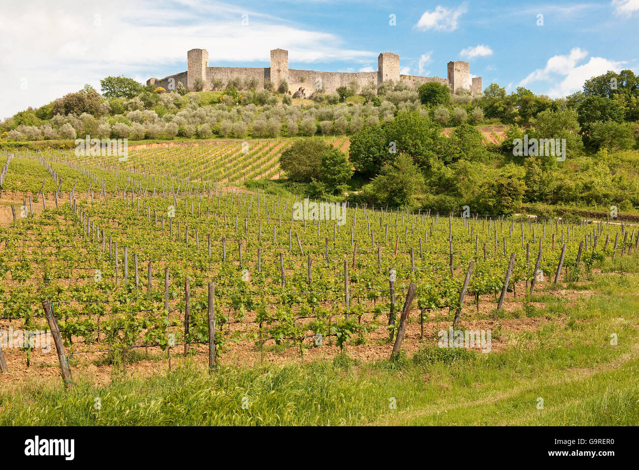 Mura di Monteriggioni, Toscana, Italia Foto Stock