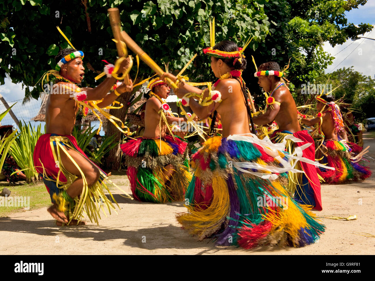 Tradizionale danza di bambù, Yap Island Isole di Yap, Stati Federati di Micronesia Foto Stock
