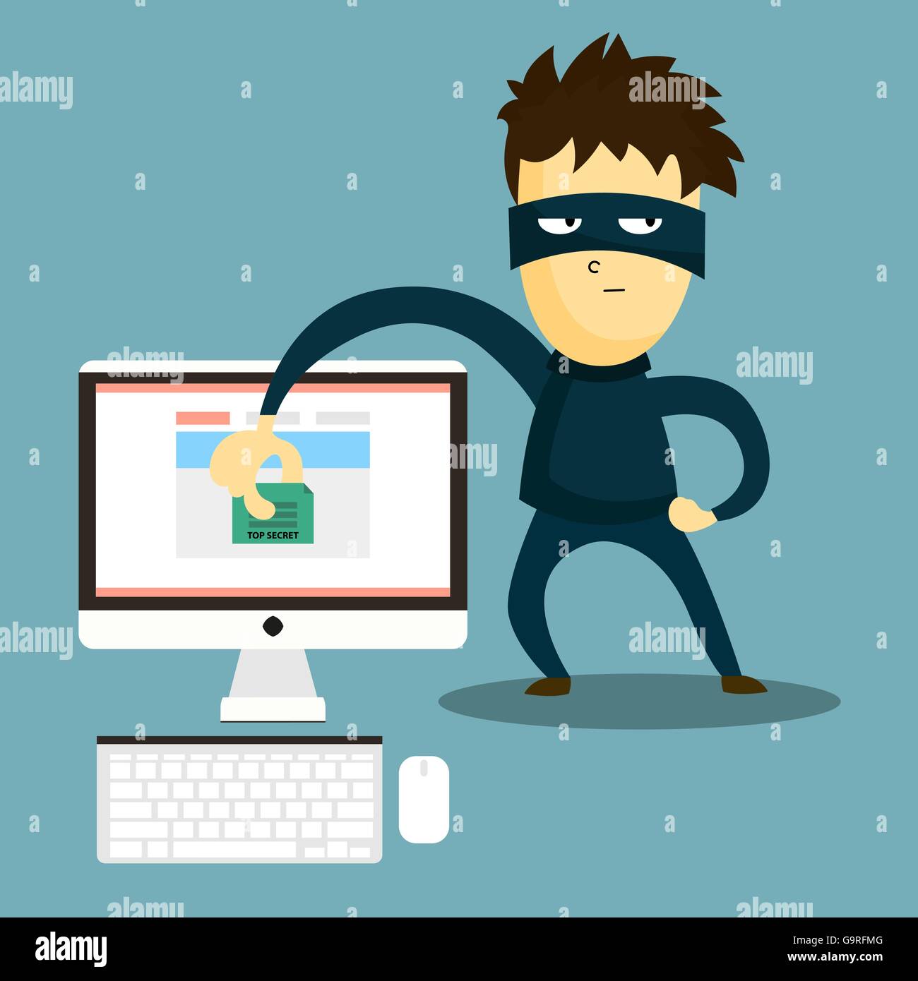 Il pirata informatico ruba il documento dal computer Illustrazione Vettoriale