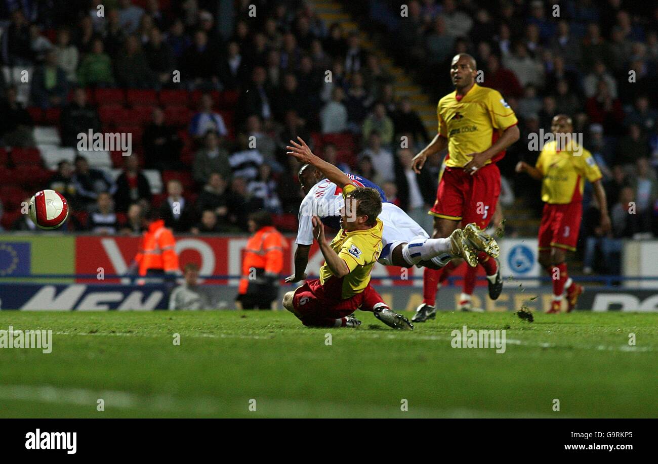 Calcio - fa Barclays Premiership - Blackburn Rovers v Watford - Ewood Park. Benedict McCarthy di Blackburn Rovers segna il terzo obiettivo della partita Foto Stock