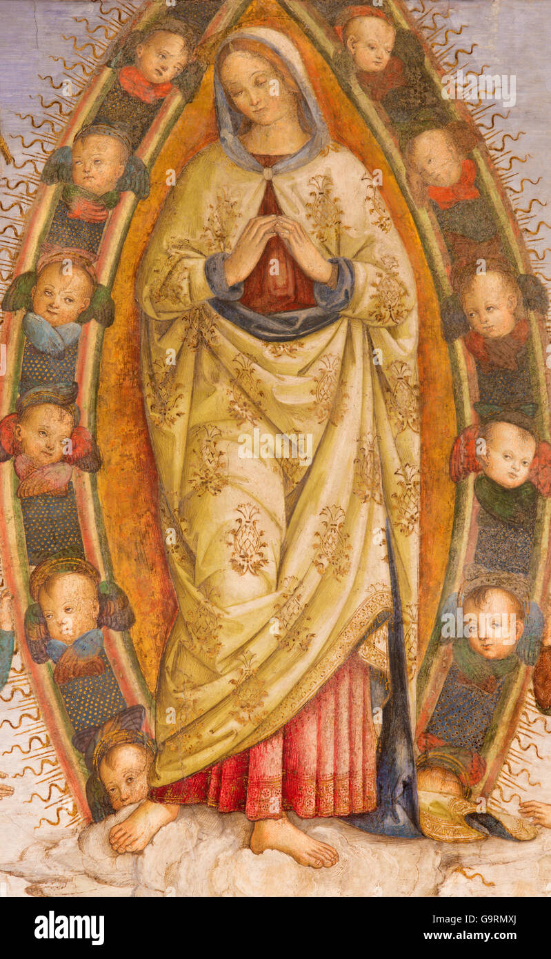 Roma, Italia - 9 Marzo 2016: l'affresco Assunzione della Vergine Maria (dettaglio) da helper di Aiuto del Pinturicchio (1489 - 1491) Foto Stock