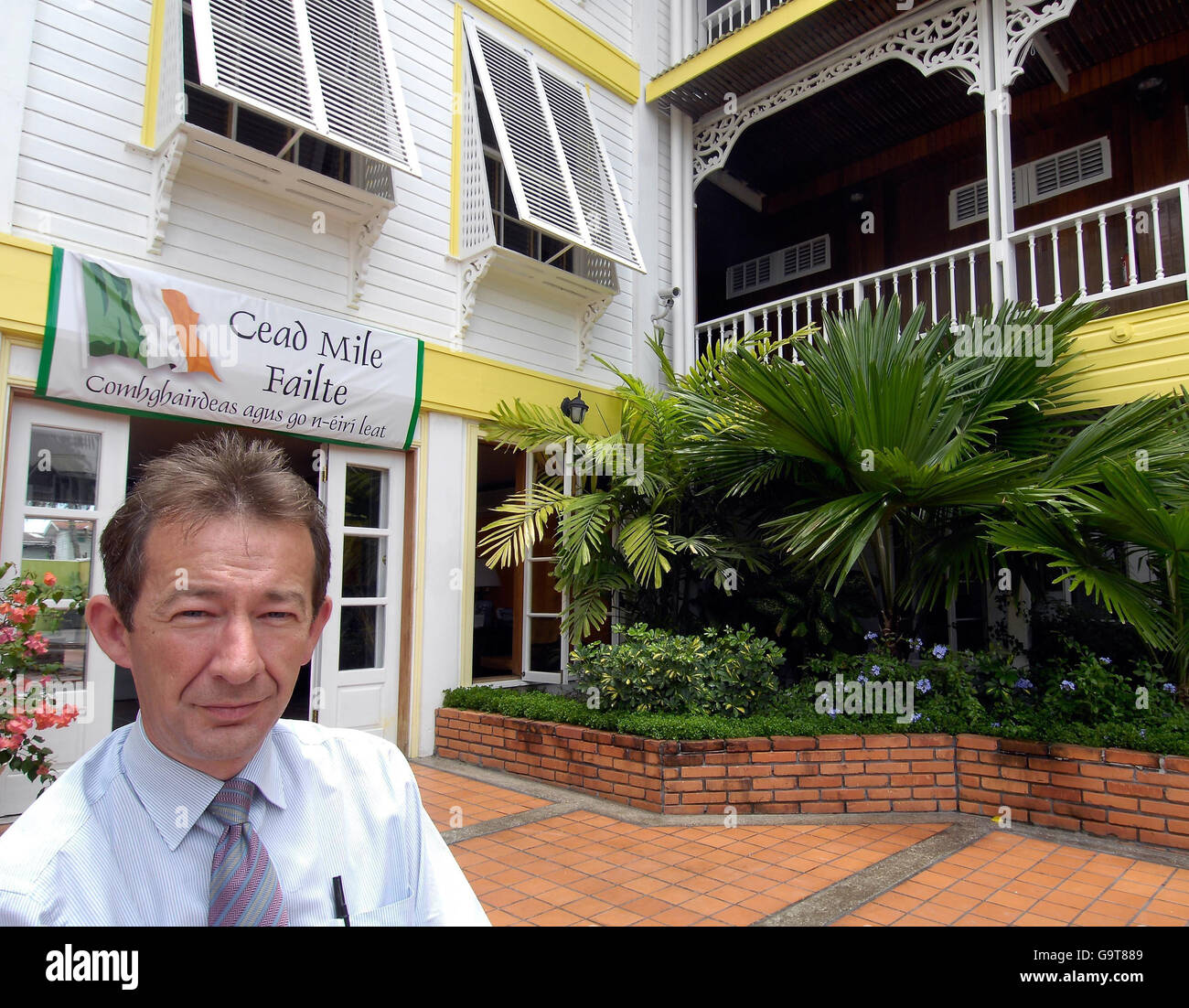 Shaun McGrath, co-presidente degli Hotel di Cara dove la squadra irlandese di cricket sta. McGrath ha vissuto in Guyana per 18 anni e ha previsto un anno fa che l'Irlanda avrebbe sconfitto il Pakistan per qualificarsi per i Super Eights della Coppa del mondo di Cricket. Foto Stock