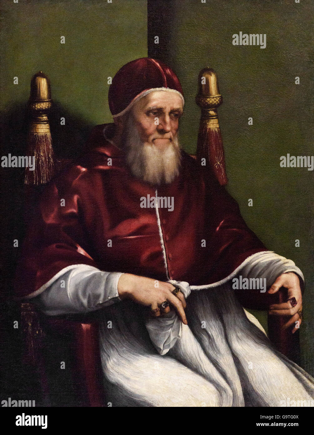 Copia dopo Raffaello, ritratto di papa Giulio II (1443-1513), fine XVI C. Foto Stock
