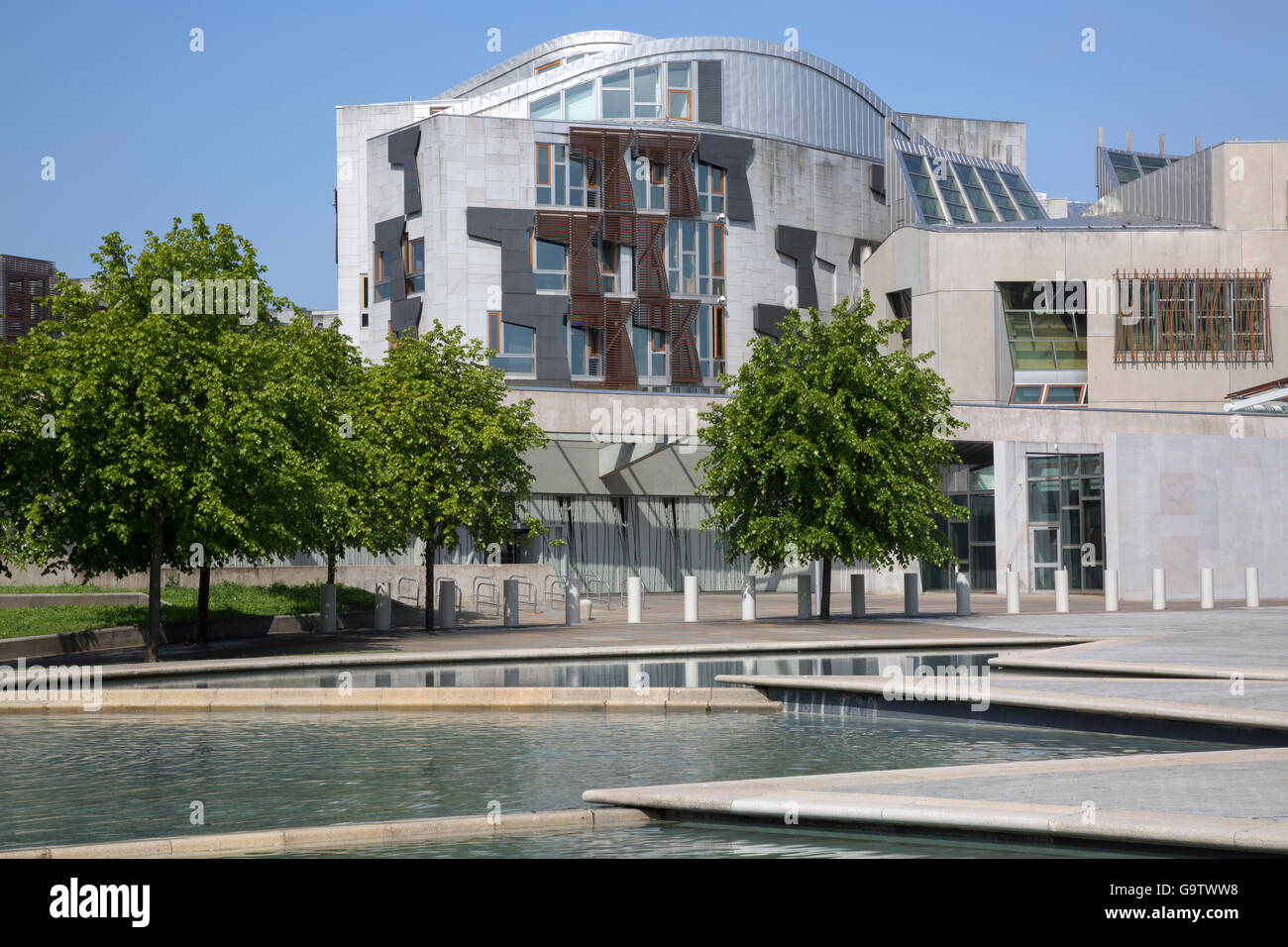 Il Parlamento scozzese a Holyrood; Edimburgo, Scozia Foto Stock