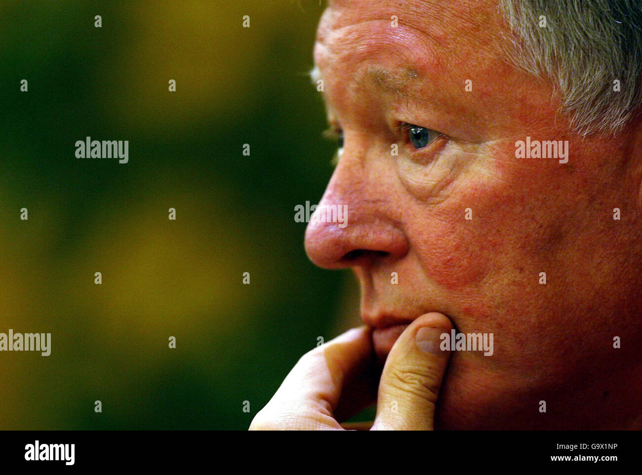 Il manager Manchester United Sir Alex Ferguson durante una conferenza stampa al Melia Milano Hotel, Milano, Italia. Foto Stock