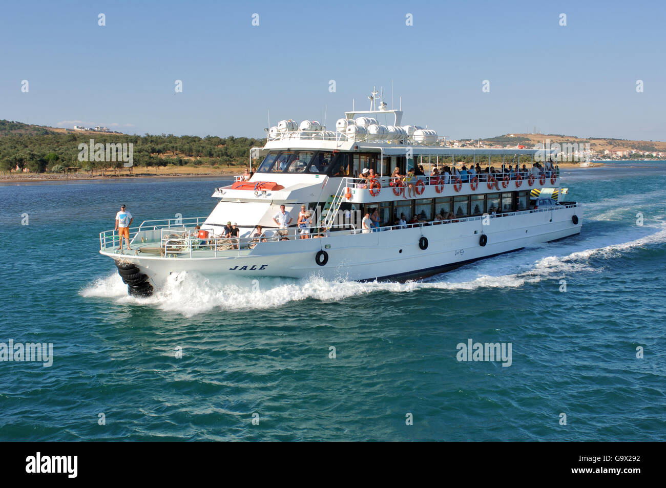Traghetto per Lesbo, Cunda, Ayvalik, Balikesir, Turchia, Asia / Cunda Foto Stock