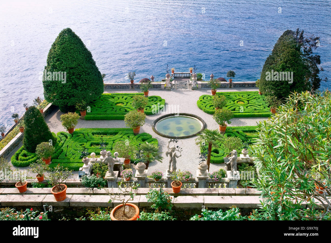 Giardini di Carlo Borromeo palace, Isola Bella, nel Lago Maggiore Foto Stock