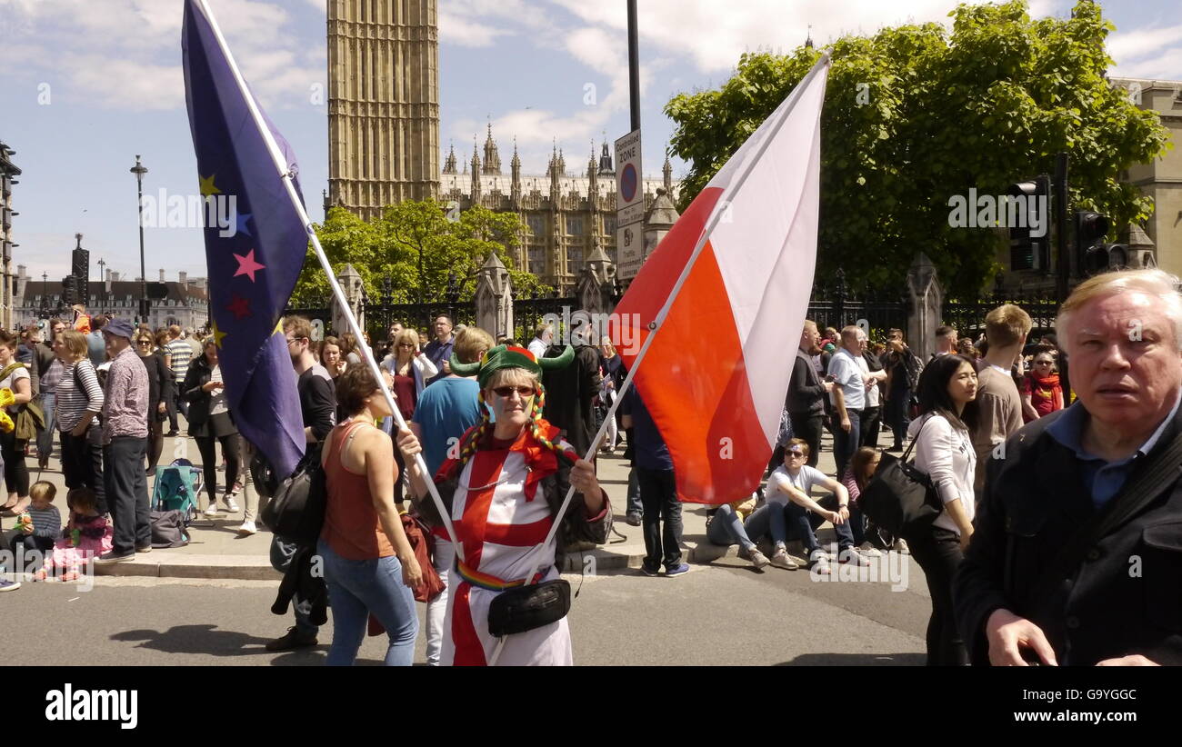I manifestanti in marzo per l'Europa Rally, Londra, Luglio 2016 Foto Stock