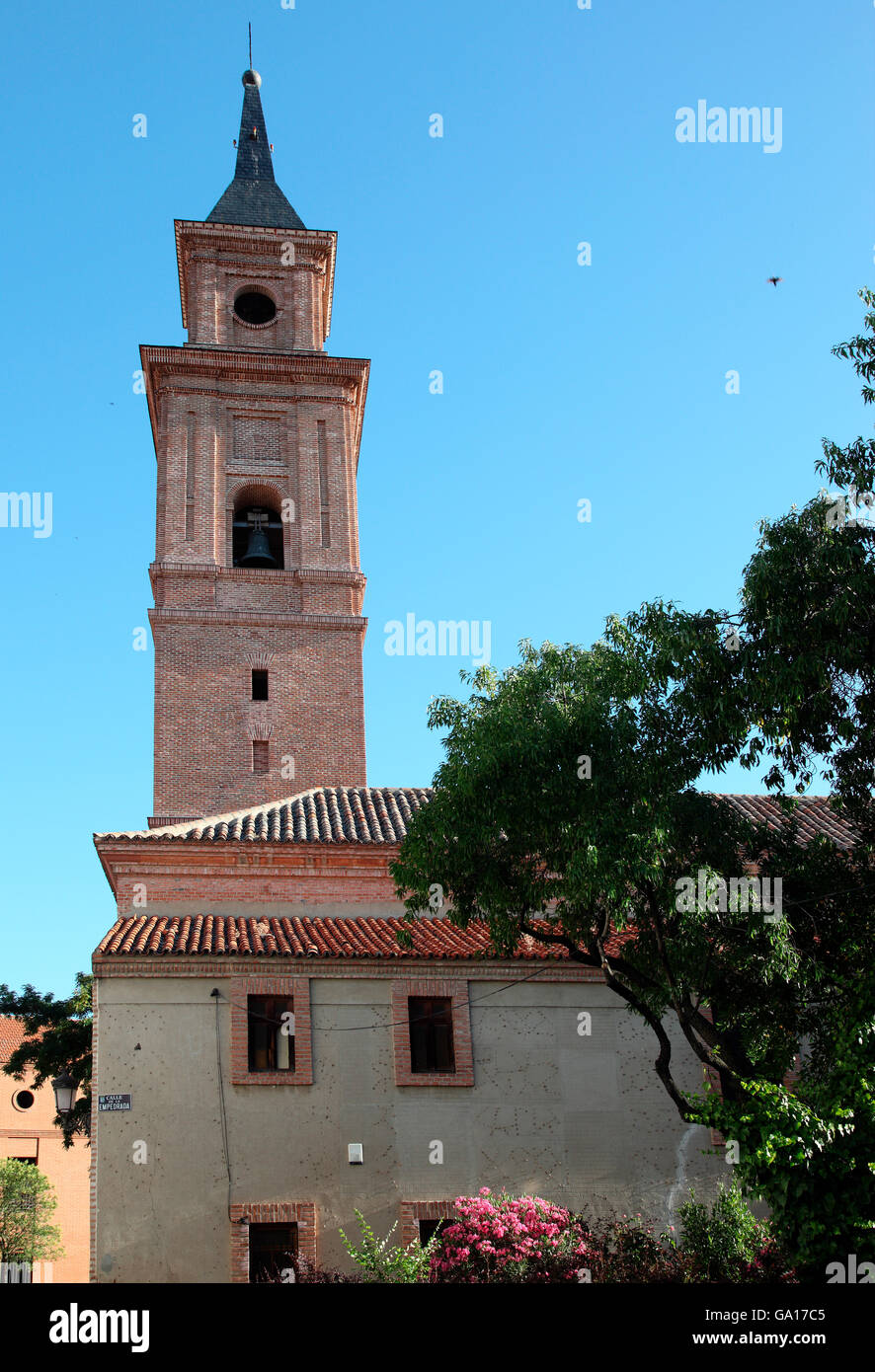 Costruito in mattoni, chiesa di Barajas, Spagna Foto Stock