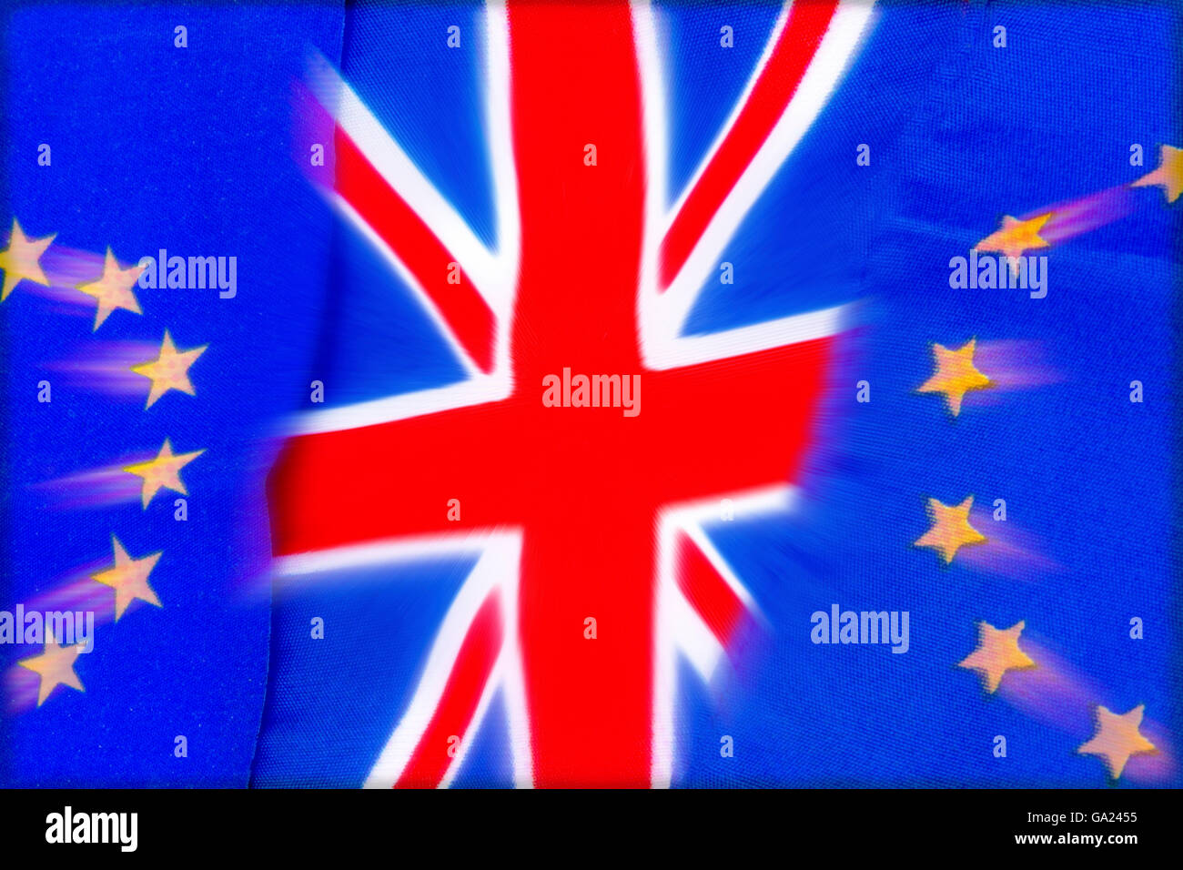 Brexit. Bandiere di Unione europea e Regno Unito Foto Stock