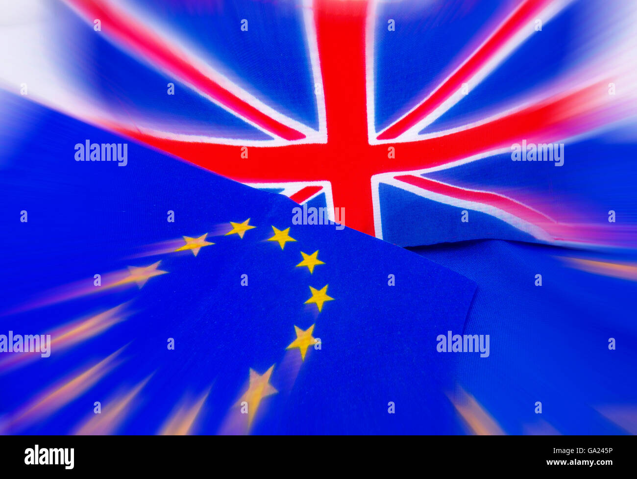 Brexit. Bandiere di Unione europea e Regno Unito Foto Stock