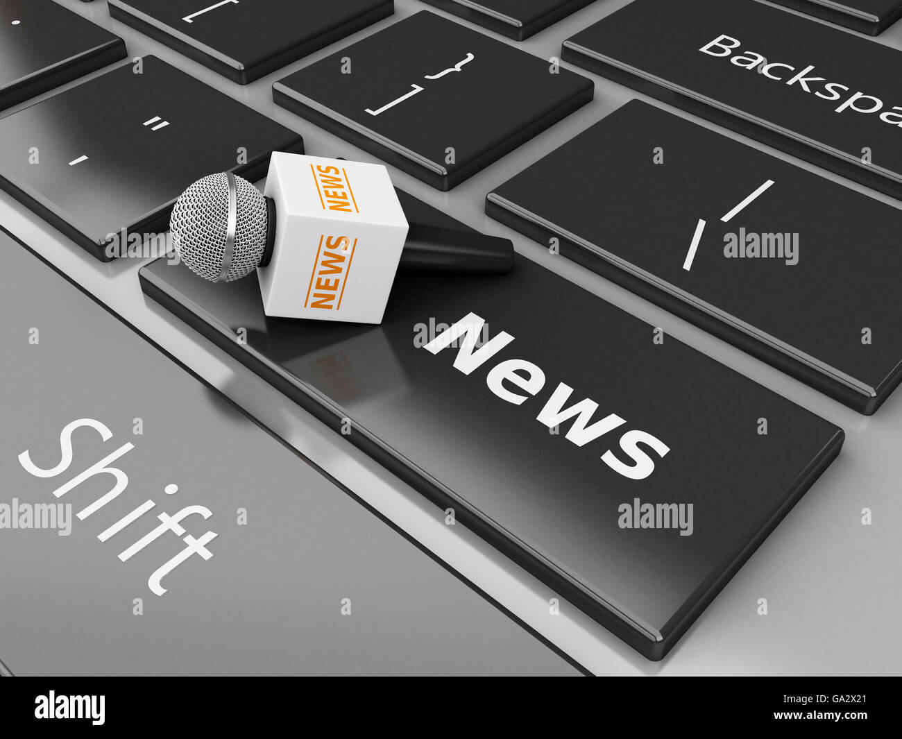 3D renderer immagine. News microfono e tastiera di computer con word News. Foto Stock