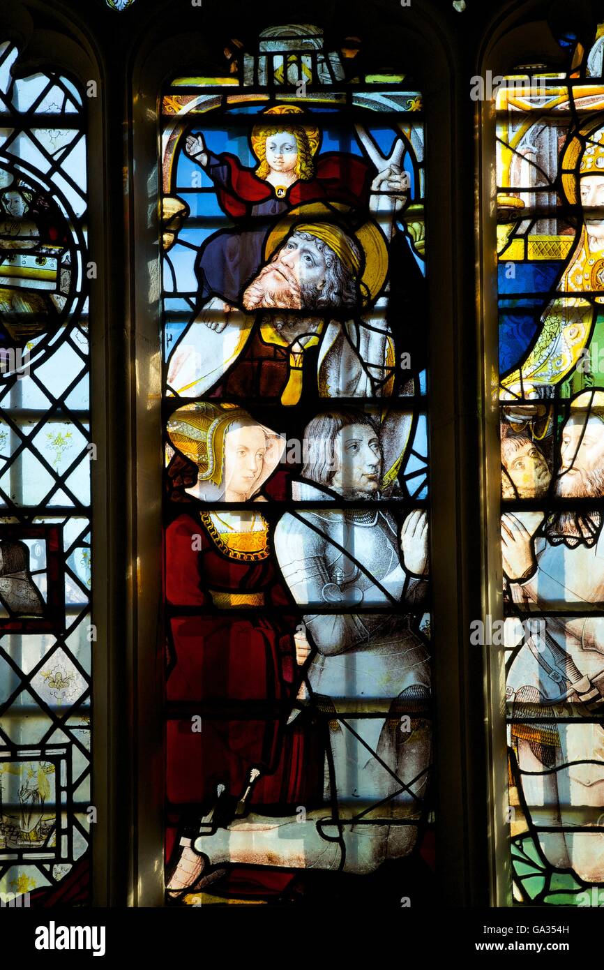 St Christopher, vetrate, Cappella del King's College, Università di Cambridge, Cambridgeshire, England, Regno Unito, GB, Europa Foto Stock