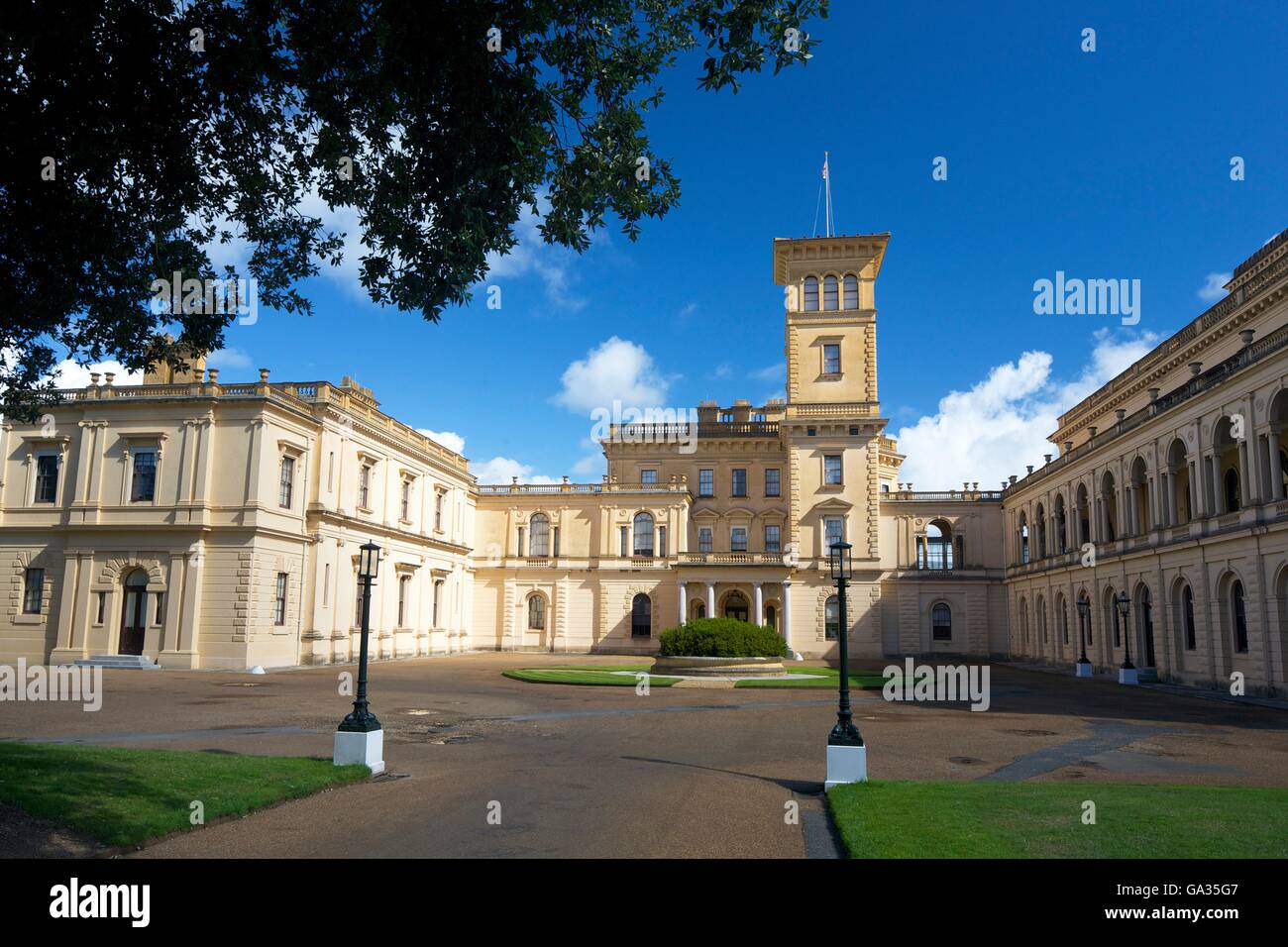 Osborne House, ex residenza reale, costruito 1845-1851 per la Regina Vittoria e il principe Alberto, East Cowes, Isle of Wight, Inghilterra, Foto Stock
