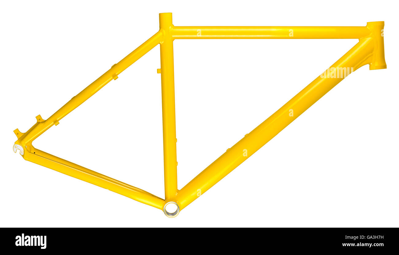 Giallo bicicletta telaio isolato su sfondo bianco Foto Stock