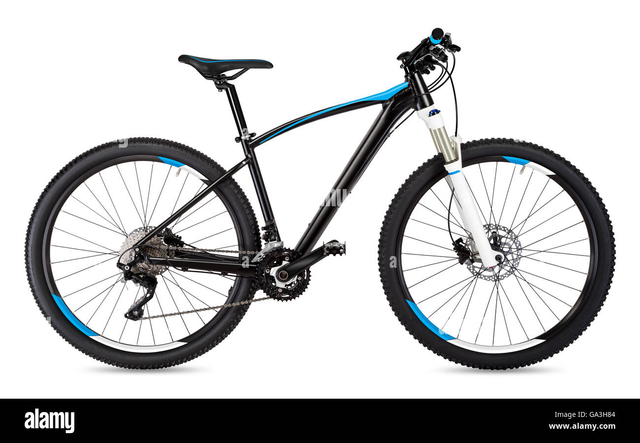 Nero blue mountain bike isolati su sfondo bianco Foto Stock