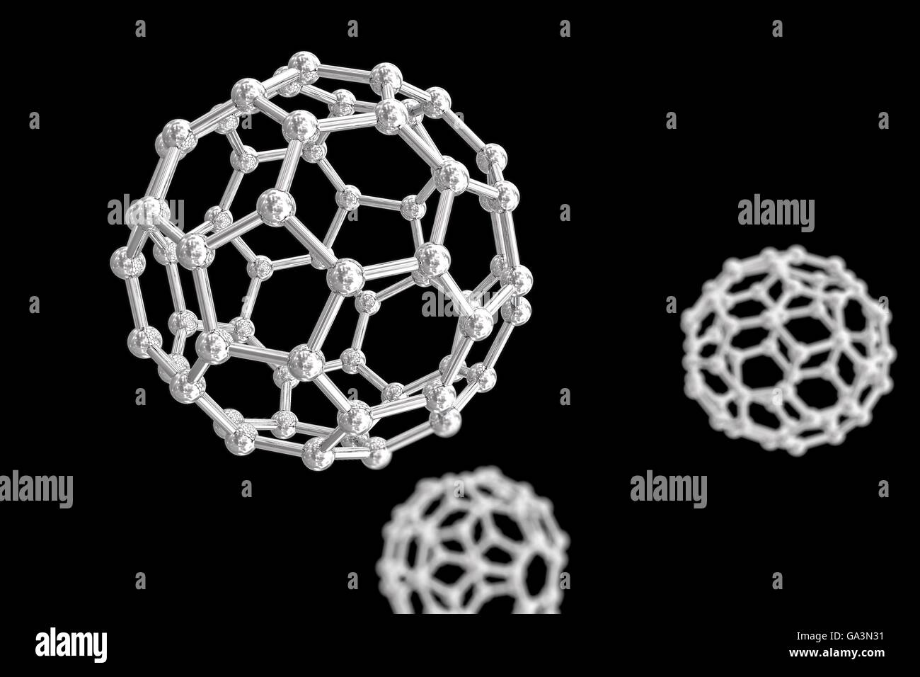 Le nanoparticelle, computer grafica. La nanotecnologia consiste nella progettazione di sistemi su scala dal microscopico verso il basso. Queste nanoparticelle sono state costruite in corrispondenza di una scala abbastanza piccolo per interagire con le singole molecole. Le nanoparticelle come questo potrebbe essere utilizzato per la consegna di farmaci mirati a trattamenti particolari zone del corpo. Alcune delle altre possibili applicazioni di nanoparticelle includono l'uso di dati meteorologici, geofisiche, biologico e sensori di sorveglianza. Foto Stock