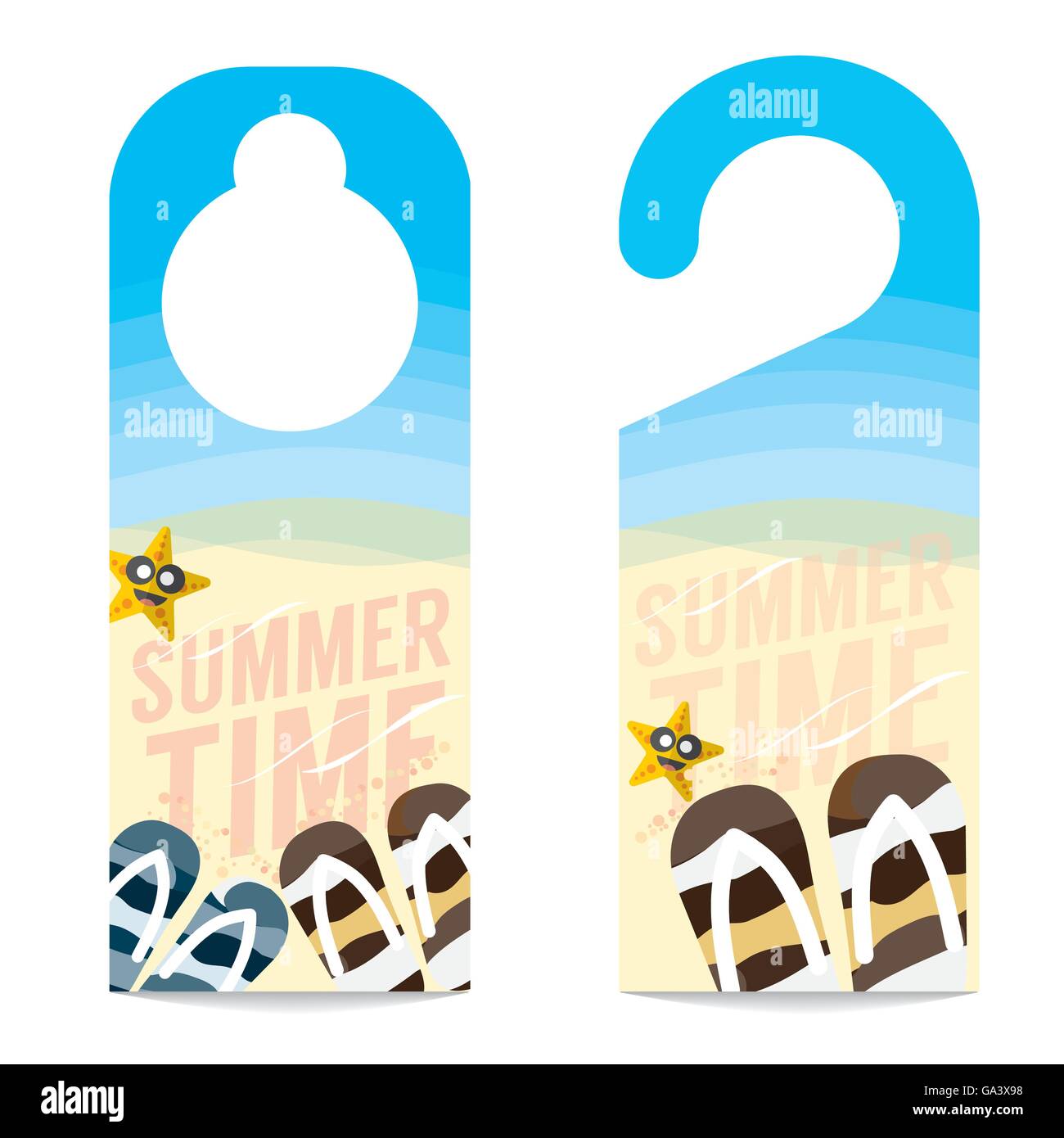 Flipflop e stella di mare sulla spiaggia vacanze estive concetto porta appendiabiti illustrazione vettoriale Illustrazione Vettoriale