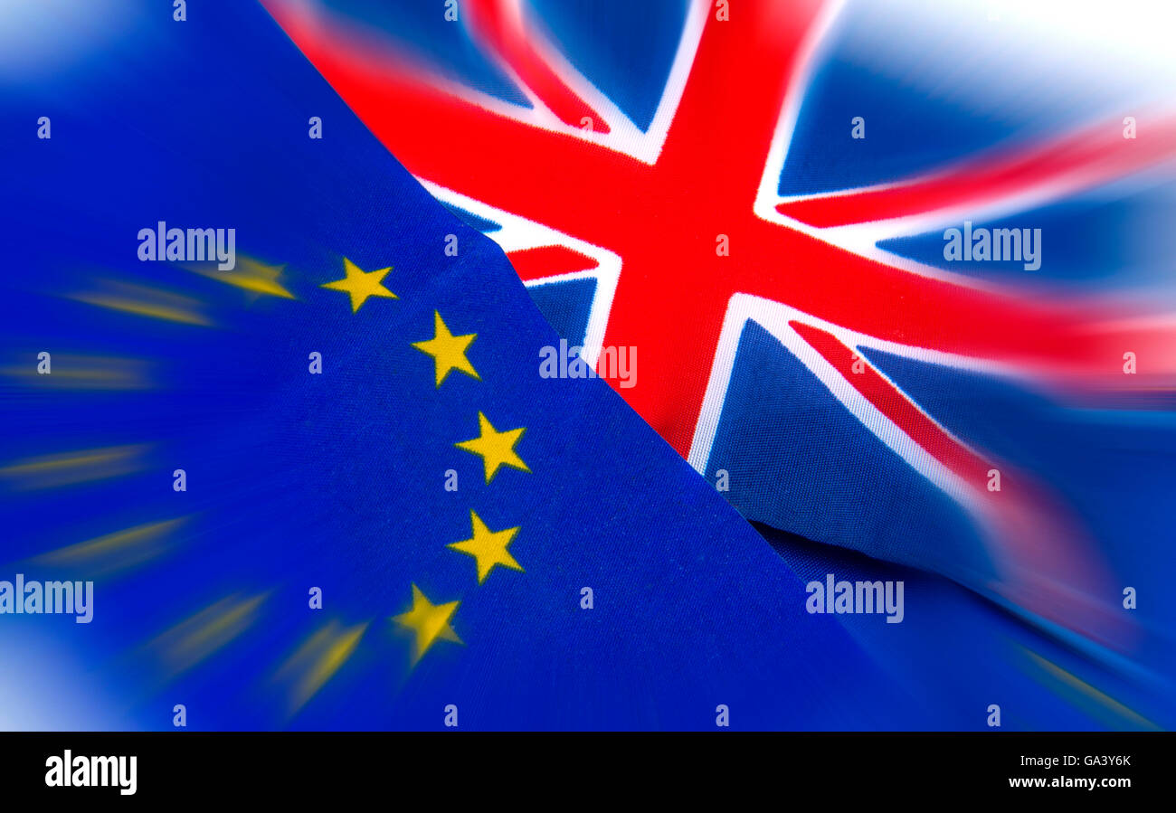 Brexit. Bandiere di Unione europea e Regno Unito Foto Stock