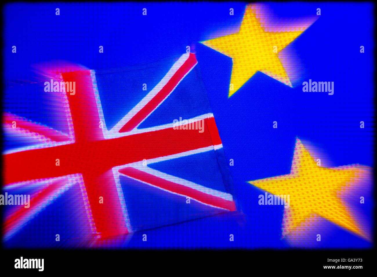 Brexit. Bandiere di Unione europea e Regno Unito Foto Stock
