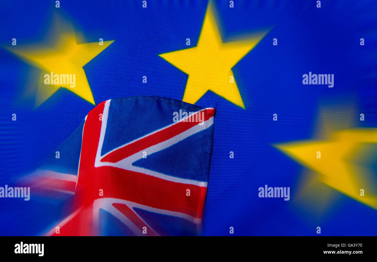 Brexit. Bandiere di Unione europea e Regno Unito Foto Stock