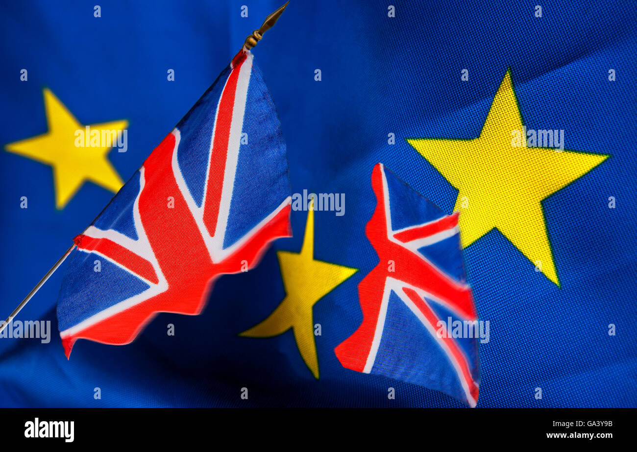 Brexit. Bandiere di Unione europea e Regno Unito Foto Stock