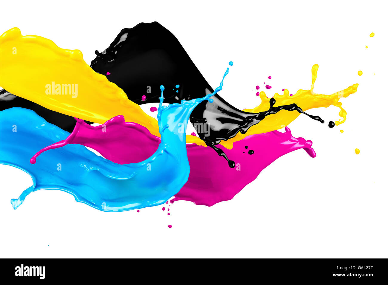 Abstract di colore CYMK splash isolati su sfondo bianco Foto Stock