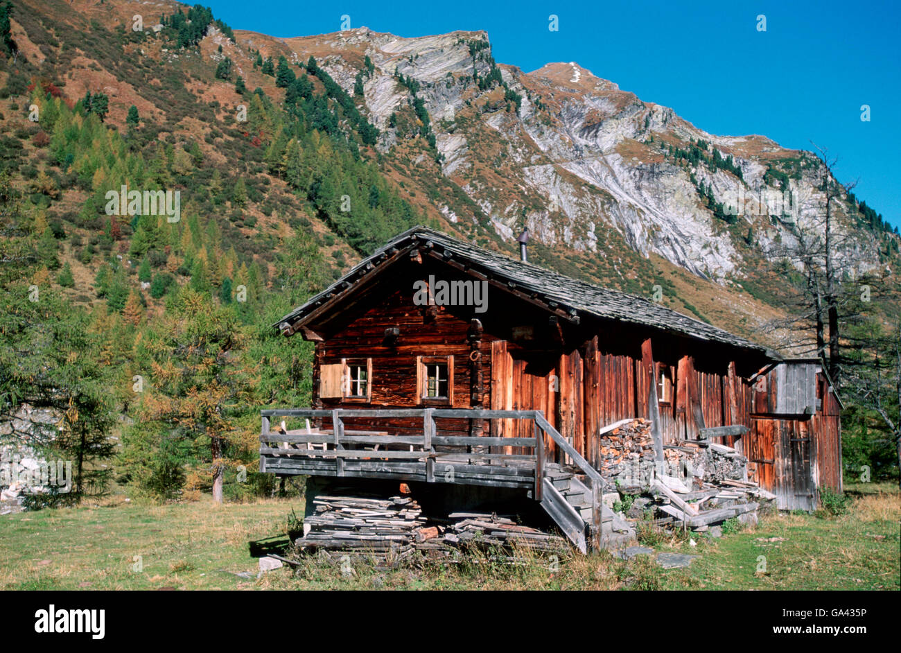 Rifugio alpino, 1750 m, Dorfer Tal vicino a Kals, parco nazionale di Alto Tauern, Oesterreich / Alpi Foto Stock