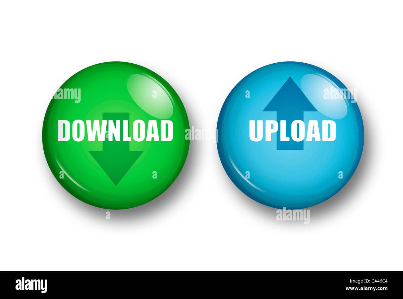 Tasti con icone per il download e il caricamento dei file Foto Stock