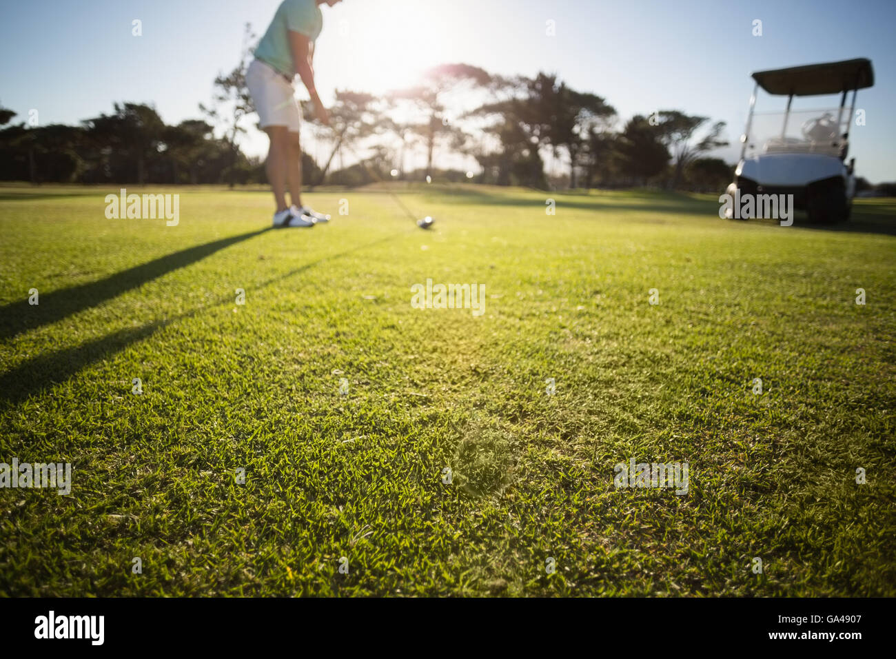 Golfista maschio in piedi sul campo Foto Stock