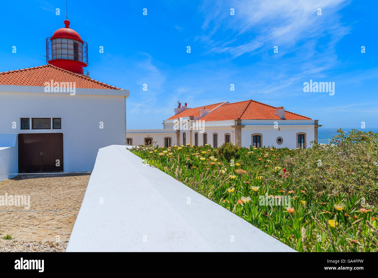 Cabo Sao Vicente faro sulla costa del Portogallo vicino a Lagos Foto Stock