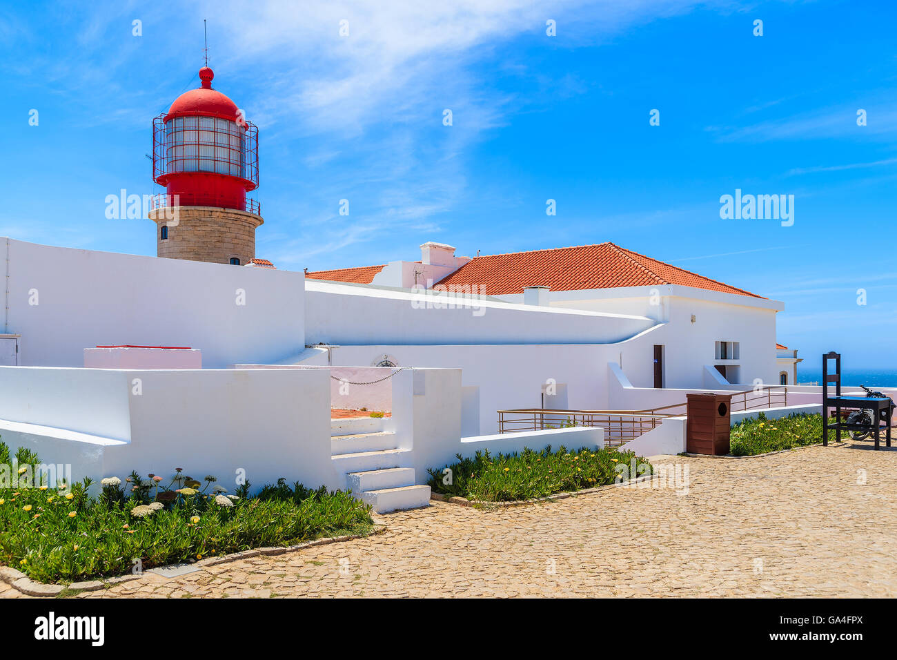 Cabo Sao Vicente faro sulla costa del Portogallo vicino a Lagos, Portogallo Foto Stock