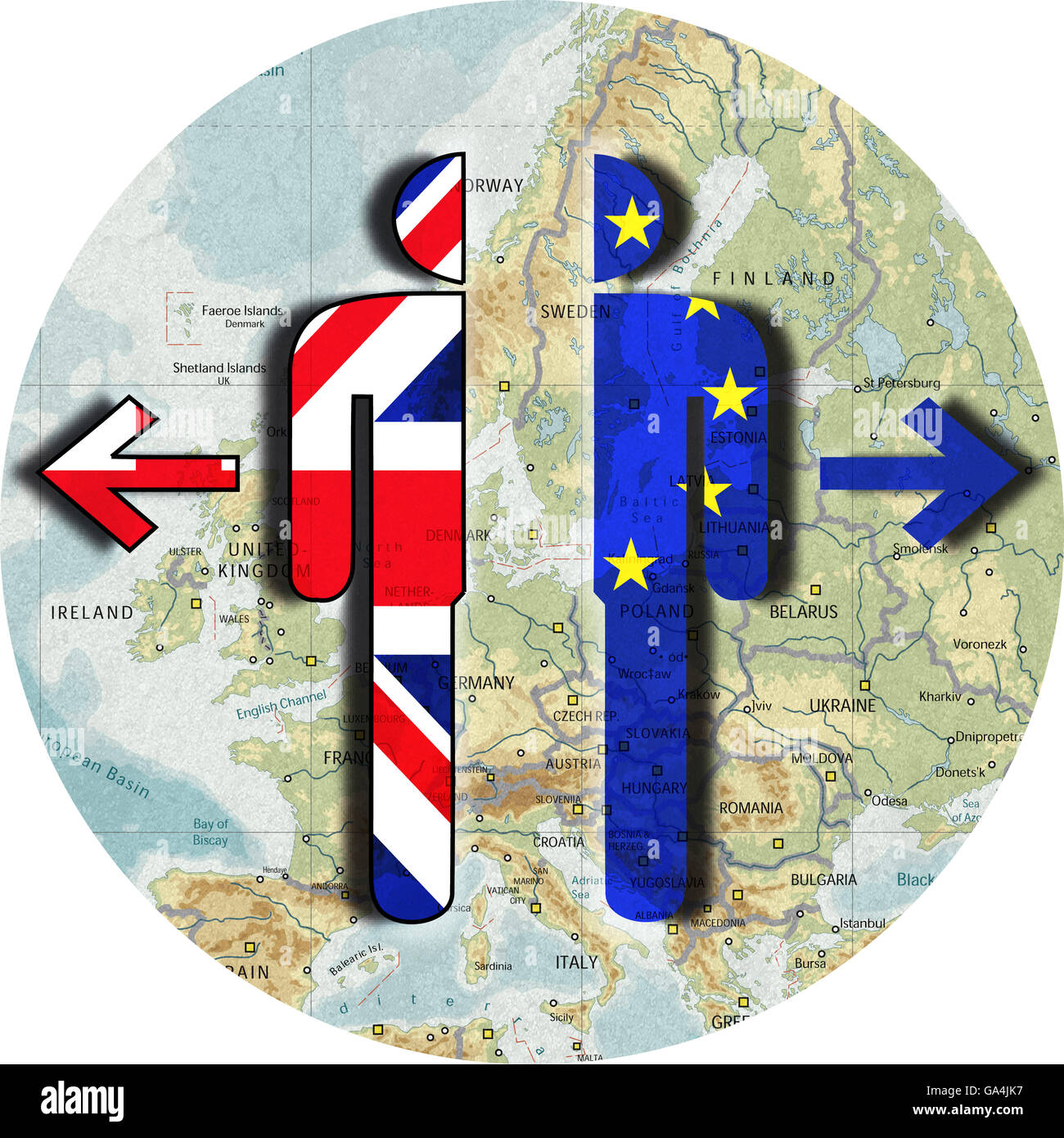 Brexit, proposta di referendum sul Regno Unito adesione all Unione Europea, divorzio UK e UE, separazione, strappato la persona, Foto Stock