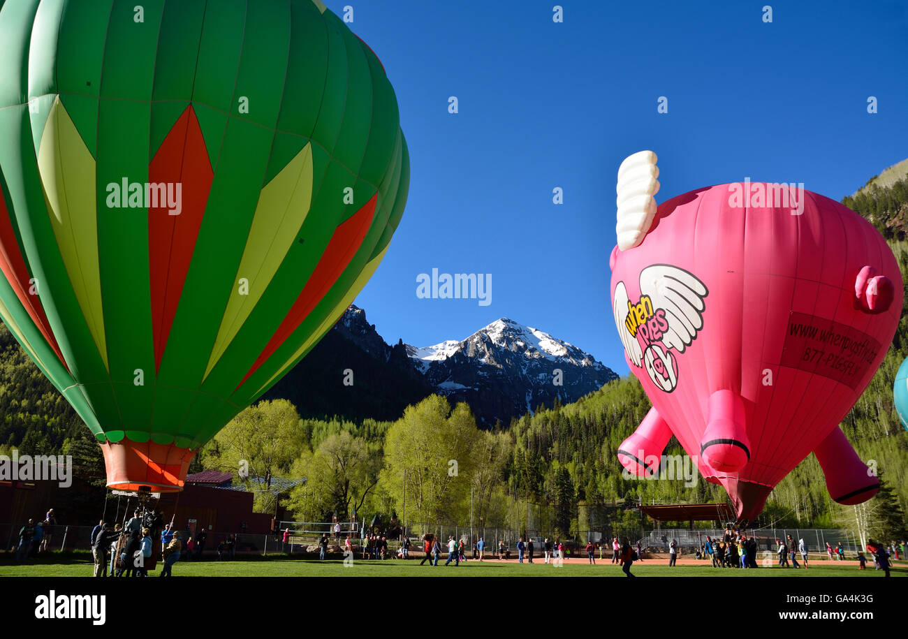 Palloncini a 2016 Balloon Festival di Telluride, Colorado. Foto Stock