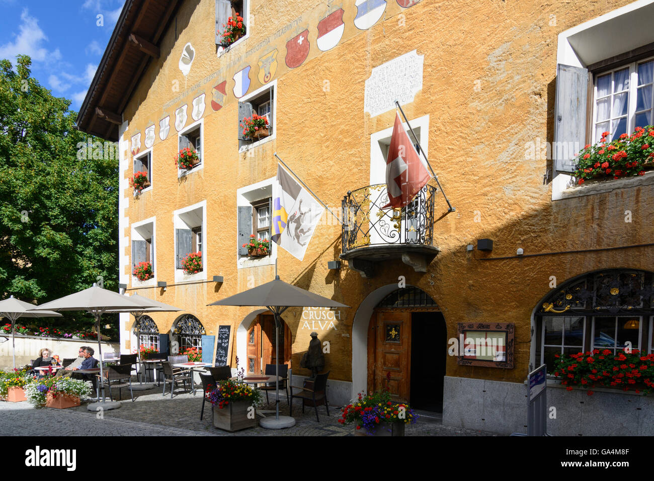 Zuoz Hotel Crusch Alva Svizzera Grigioni Grigioni Oberengadin, Alta Engadina Foto Stock