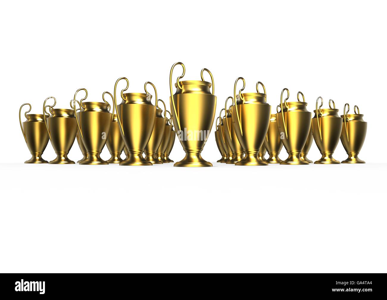 3D Render Image che rappresenta la UEFA awards disposti nel modello Foto Stock