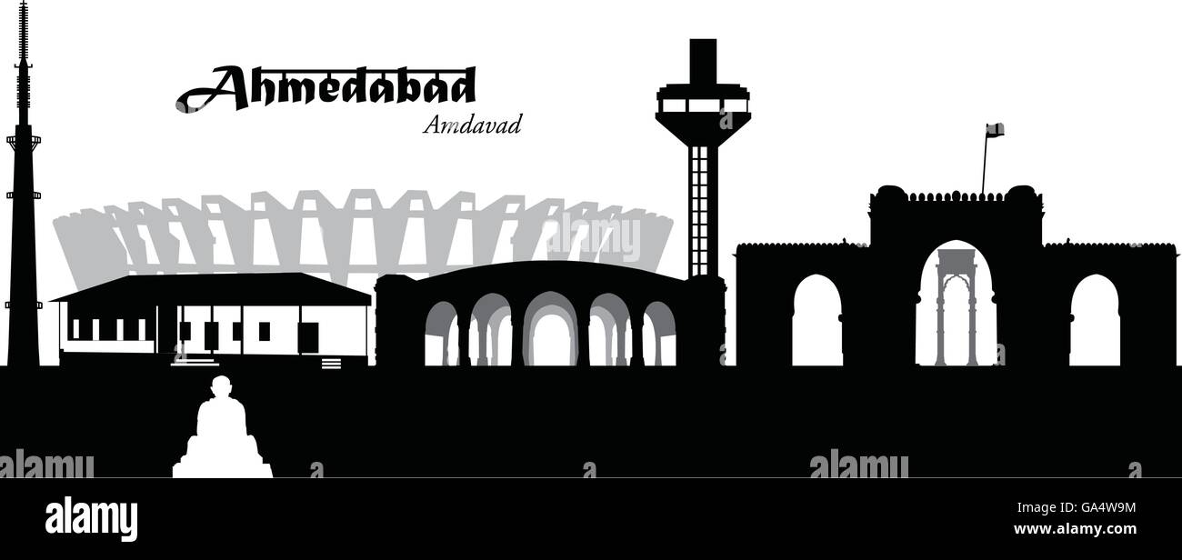 Illustrazione Vettoriale della skyline di Ahmedabad, India Illustrazione Vettoriale