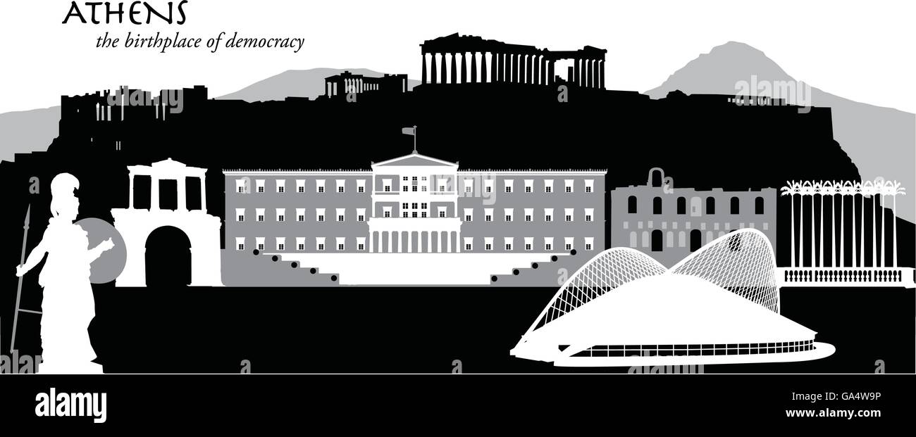Illustrazione Vettoriale dello skyline di Atene, Grecia Illustrazione Vettoriale