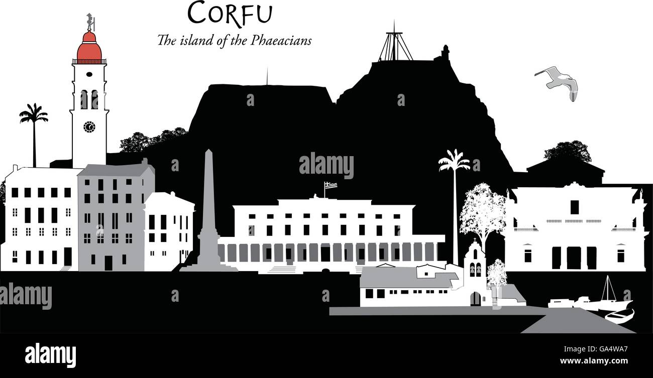 Illustrazione Vettoriale dell'isola di Corfù, Grecia Illustrazione Vettoriale