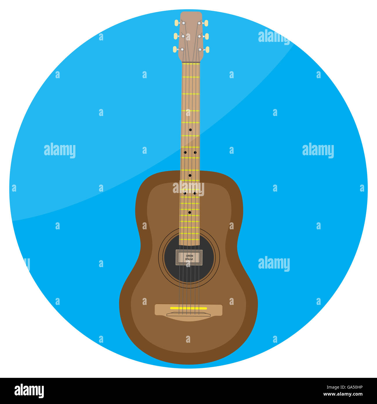 Icona piatta chitarra acustica vettore. Chitarra acustica isolato, la chitarra classica illustrazione Foto Stock