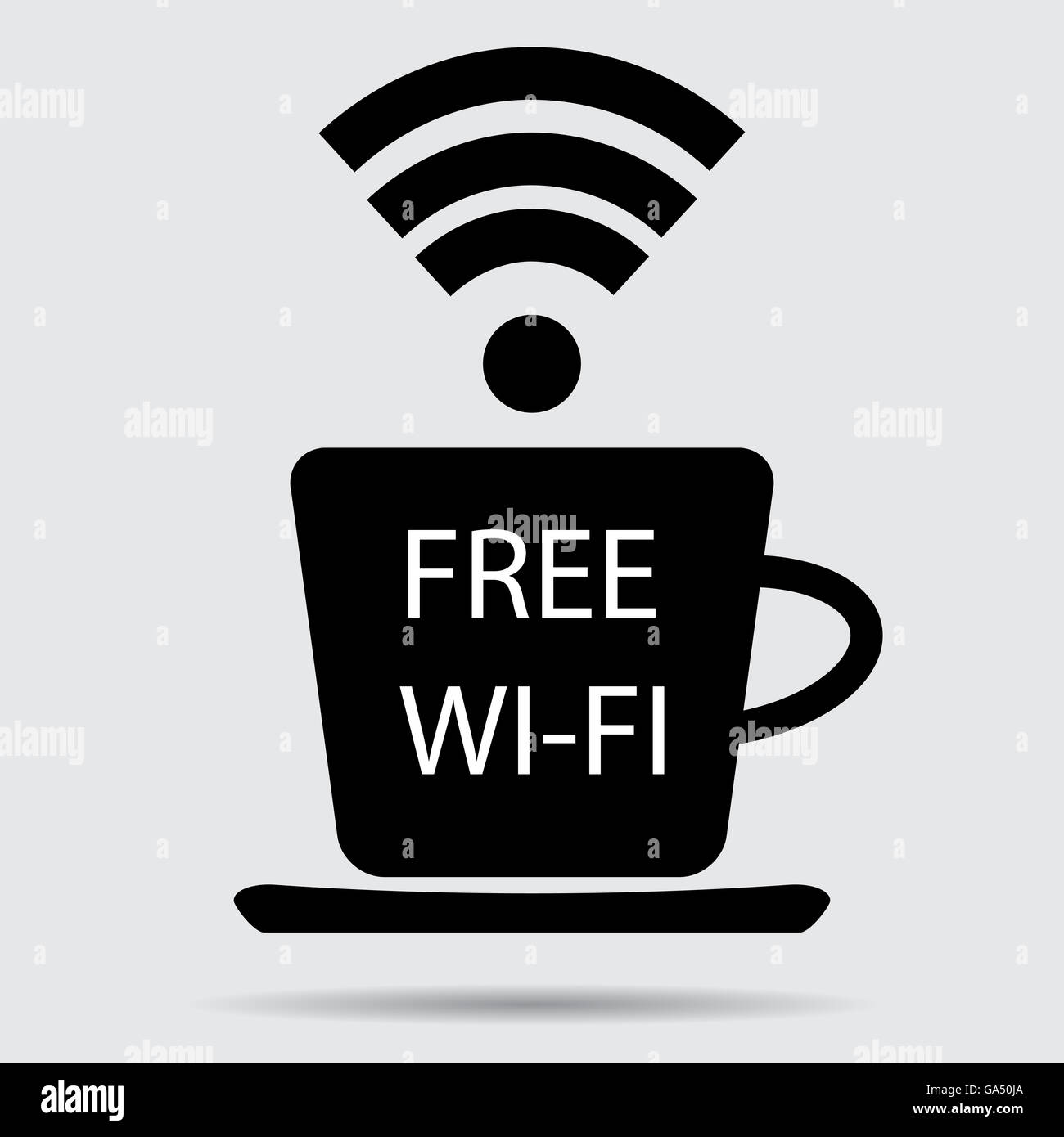Wifi gratuito vettore. Tazza di caffè e l'icona wifi, accesso gratuito a internet e wifi zone, wifi gratuito illustrazione spot Foto Stock