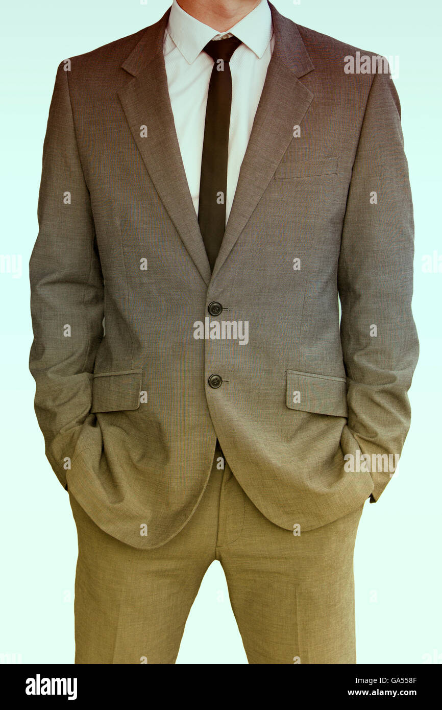 Corpo di uomo in tuta, una camicia bianca e cravatta Foto Stock