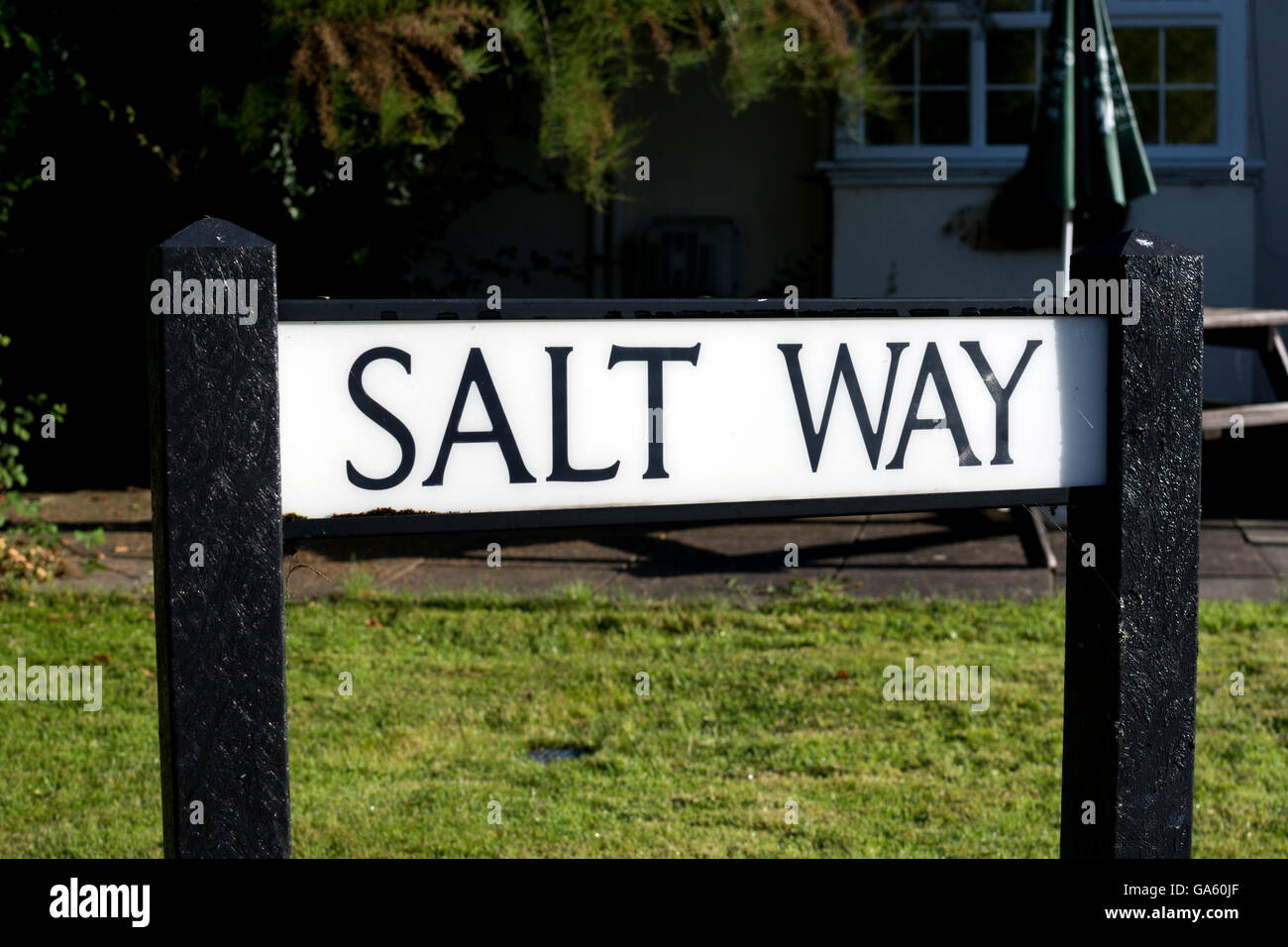 Sale Way road sign, Nuova estremità, Worcestershire, England, Regno Unito Foto Stock