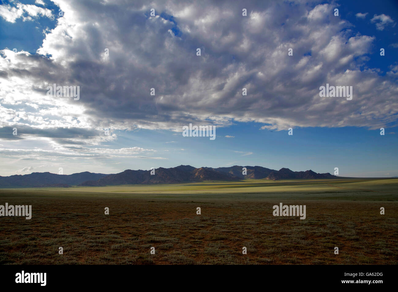 Le steppe della Mongolia. Interno dell'Asia. Splendida vista cielo e montagna. Foto Stock