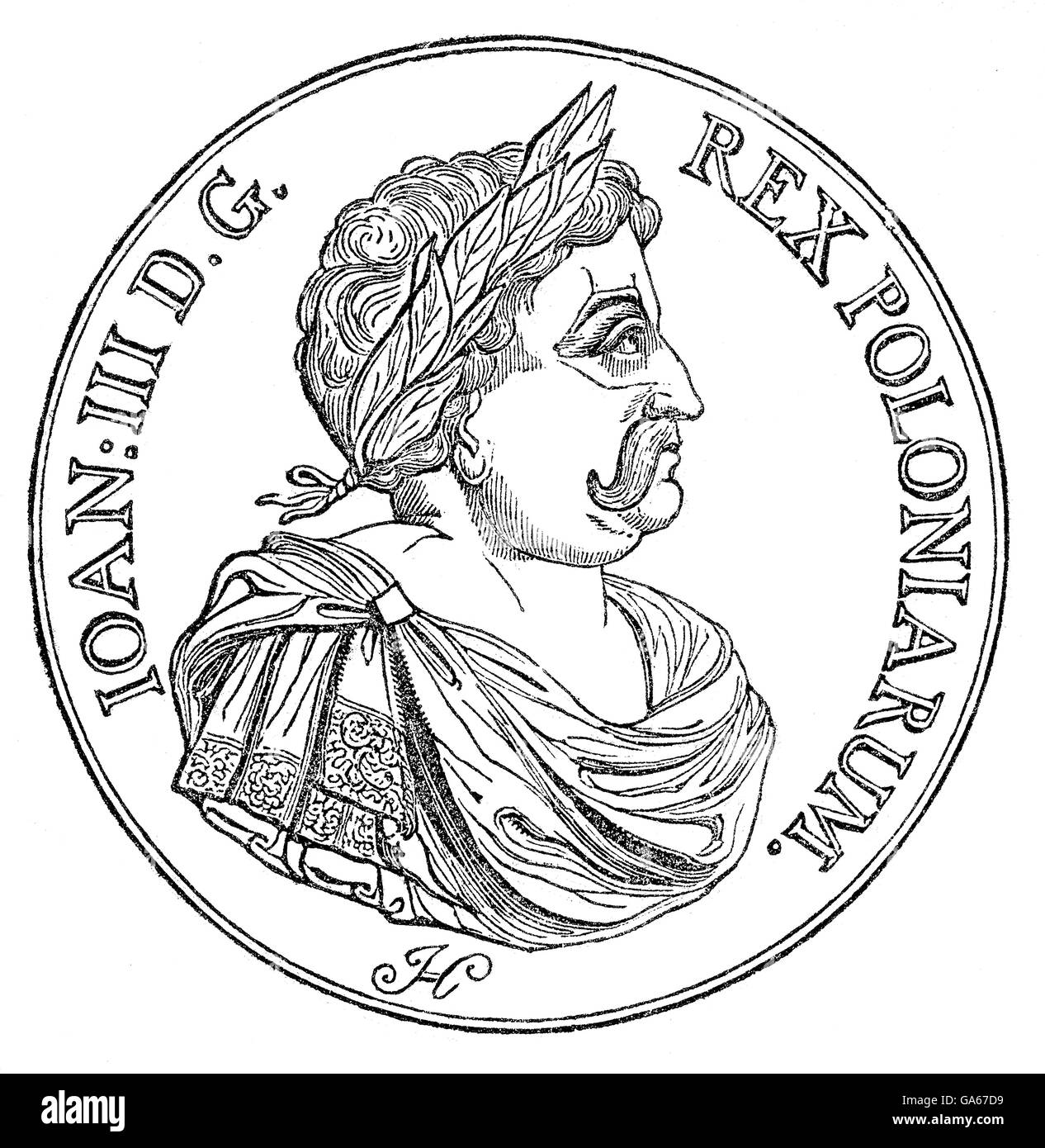 Una medaglia con il ritratto di Giovanni III Sobieski 1629 - 1696, Monarch del polacco-lituano Commonwealth, re di Polonia e Gra Foto Stock