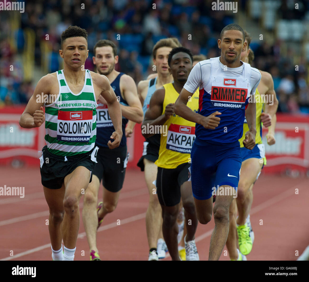 Birmingham, 25 giugno 2016, Michael Rimmer concorrenti negli uomini della 800m durante il giorno due del Campionato Britannico a Birmingham Foto Stock