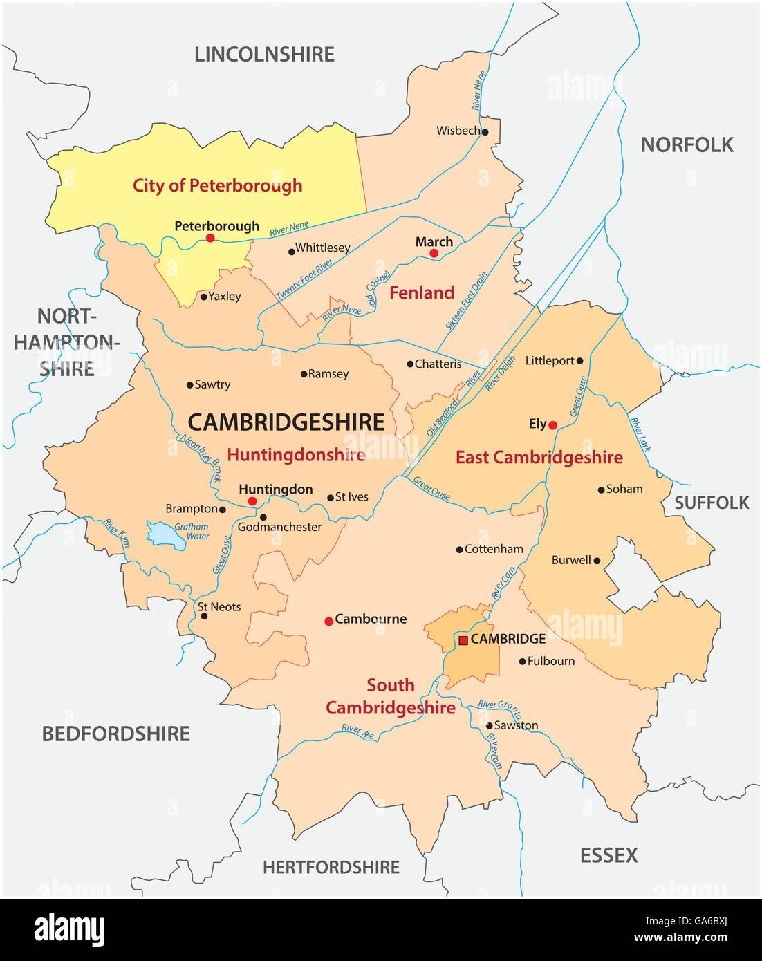 Mappa Vettoriale Contea Di Cambridgeshire Immagini E Fotografie Stock   Mappa Vettoriale Della Contea Amministrativa Cambridgeshire Inghilterra Ga6bxj 