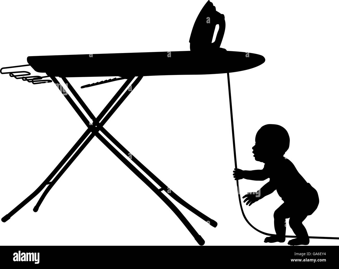 Vettore modificabile silhouette di un bambino in pericolo da tirando la corda di un ferro da stiro con il bambino come un oggetto separato Illustrazione Vettoriale